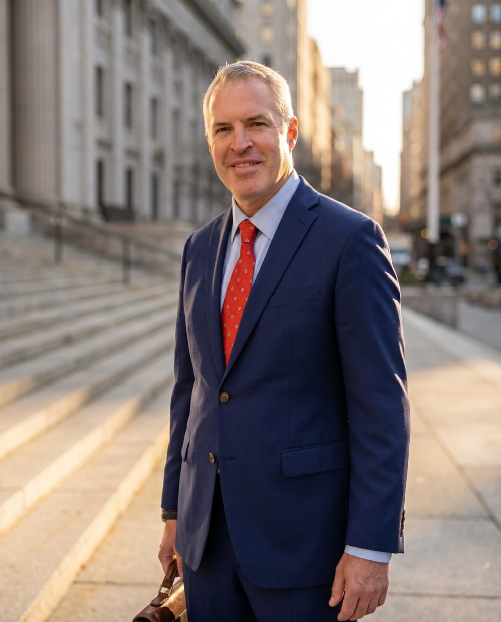 Nicholas Rose, New York City personal injury attorney, outside a Manhattan courthouse